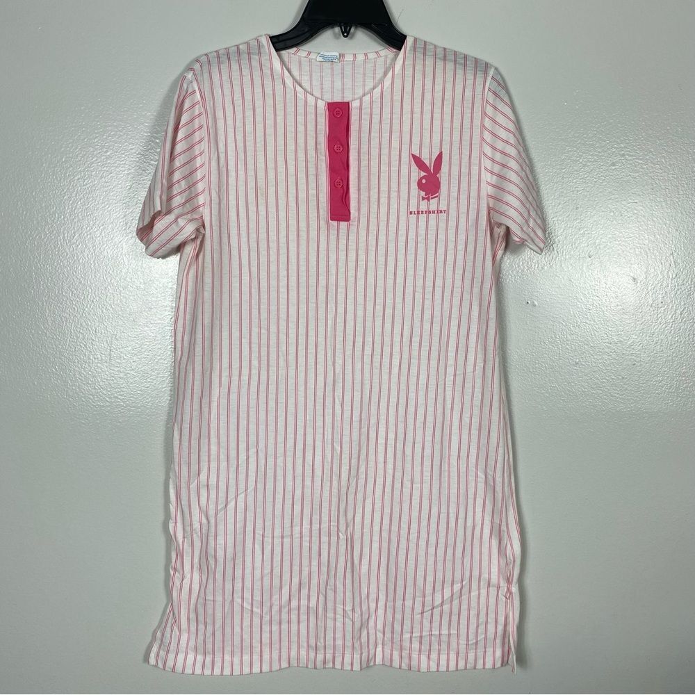 Vintage 80s Playboy sleep shirt pink striped sz L